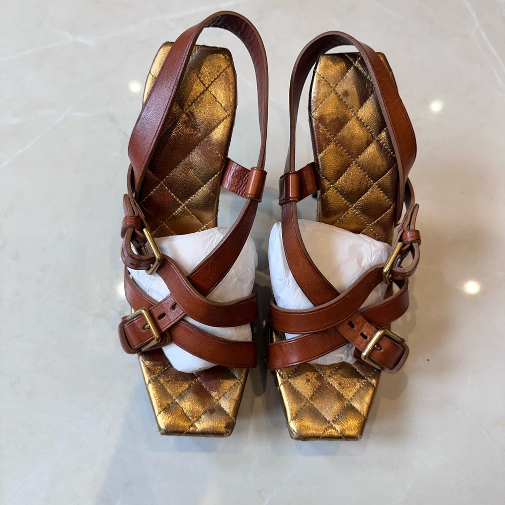 Yves Saint Laurent Brown Strappy Sandal Heels